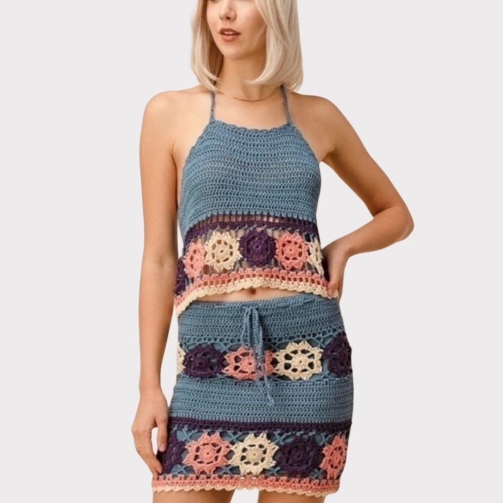 Boho Chic crochet halter top skirt set - Picture 2 of 5